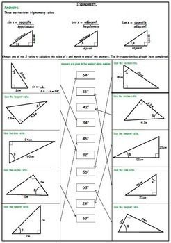 Right Triangle Trig Review Worksheet Answers