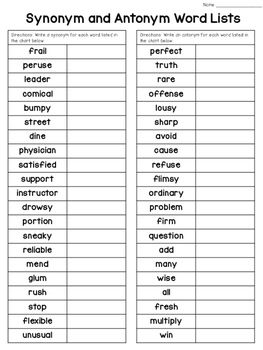 Synonyms And Antonyms Worksheets