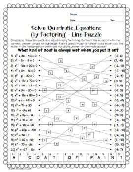 Solving Quadratic Equations Worksheet Activity