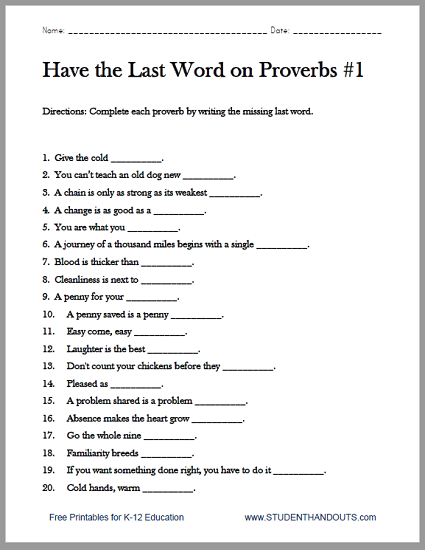 Idioms Worksheets With Answers