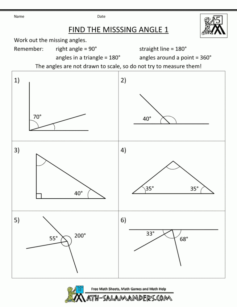 Angles Worksheet 8th Grade