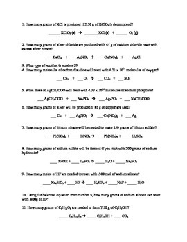 Stoichiometry Worksheet Stoichiometry Practice Problems With Answers