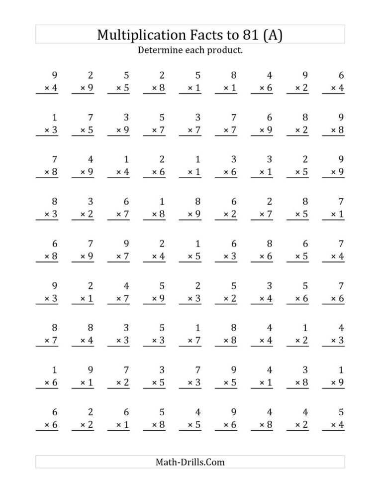 Multiplication Drills 4th Grade