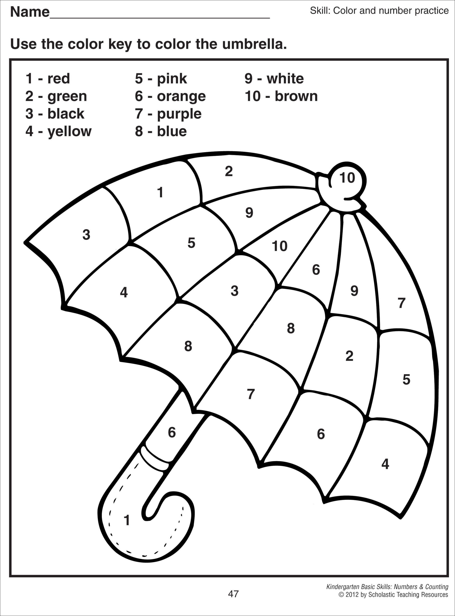 Color By Number Worksheets For Kindergarten Free