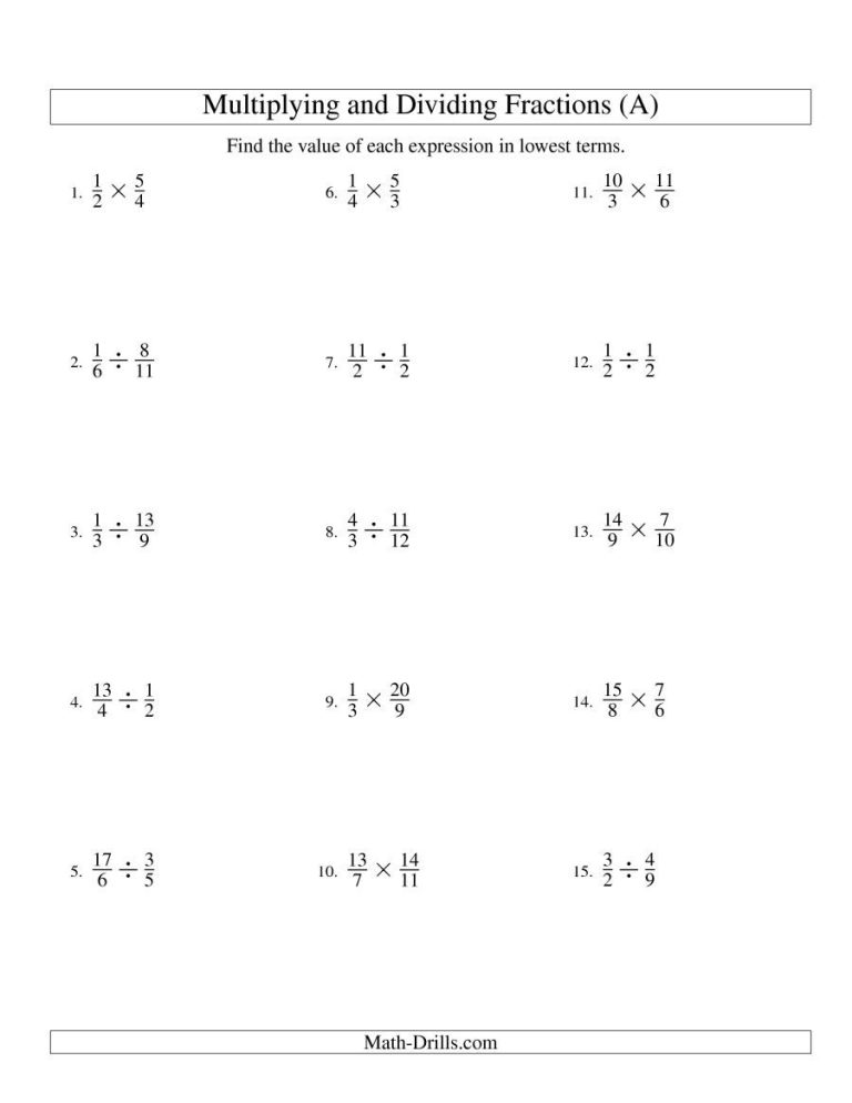 Dividing Fractions Math Drills