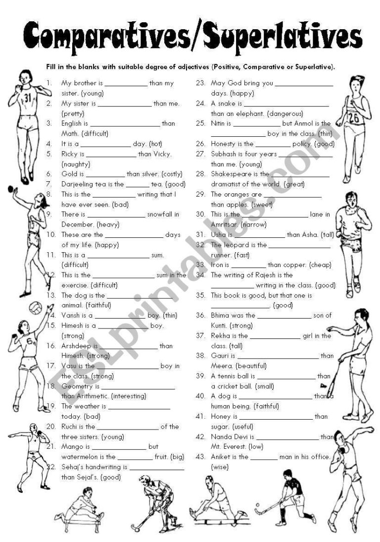 Comparative Adjectives Worksheet Answers