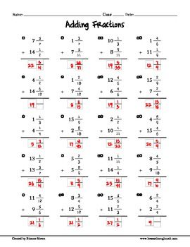 Adding Fractions Worksheets With Answer Key