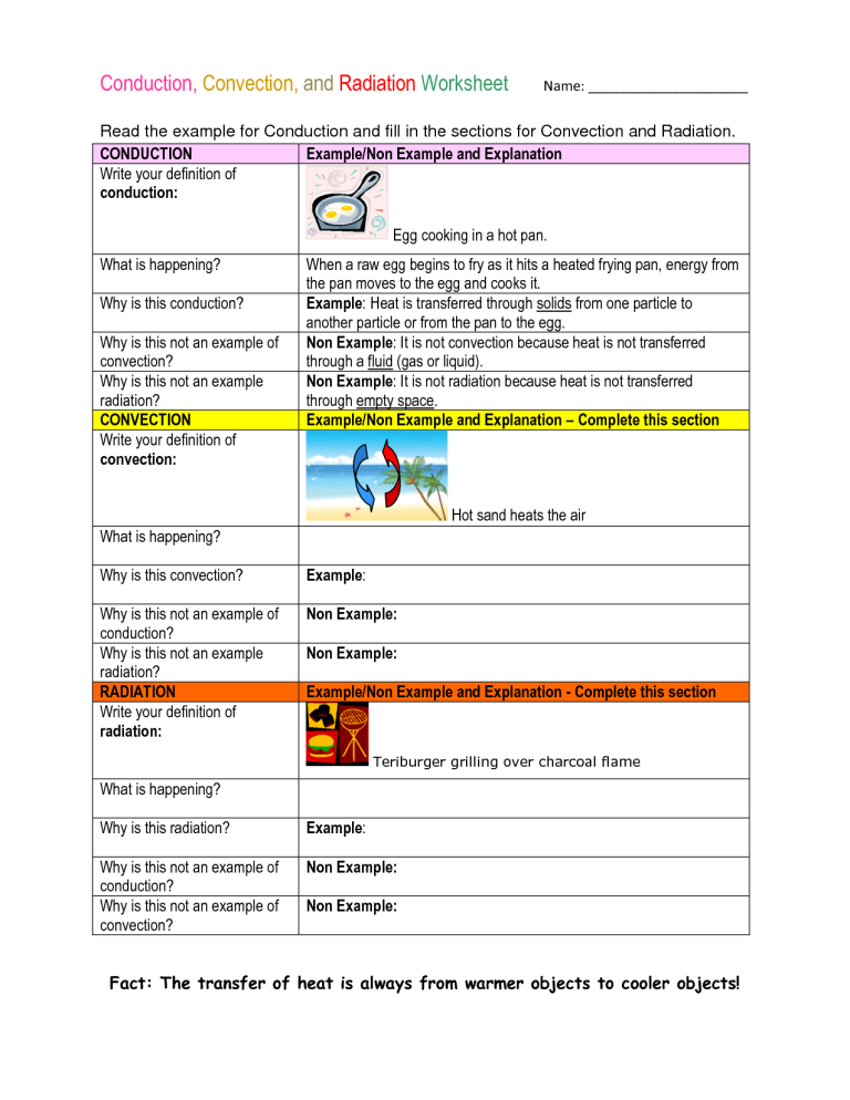 Conduction Convection Radiation Worksheet Pdf With Answers