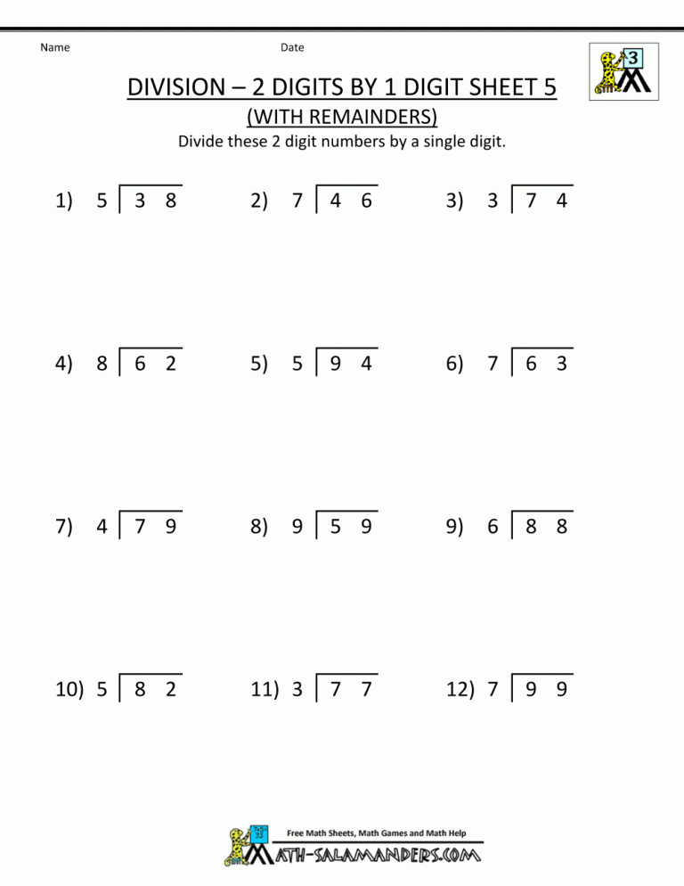 3rd Grade Division Problems With Remainders