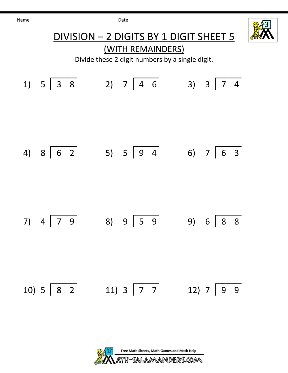 Printable 3rd Grade Division Problems