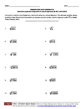 Common Core Worksheets Exponents