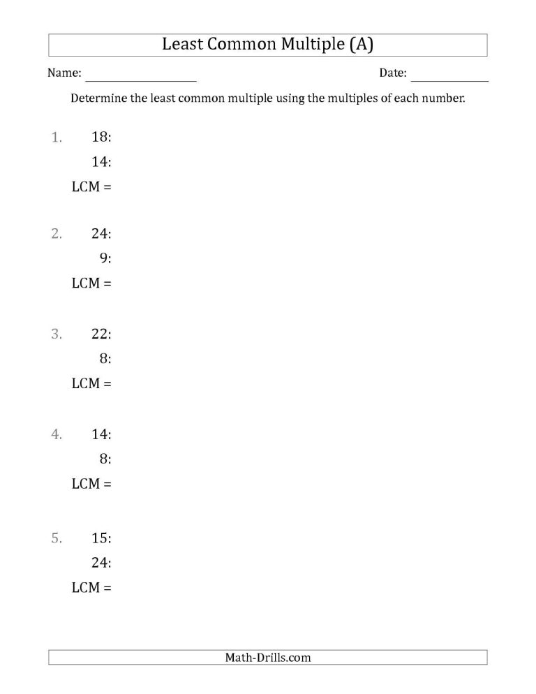 Lcm Worksheets Math Drills