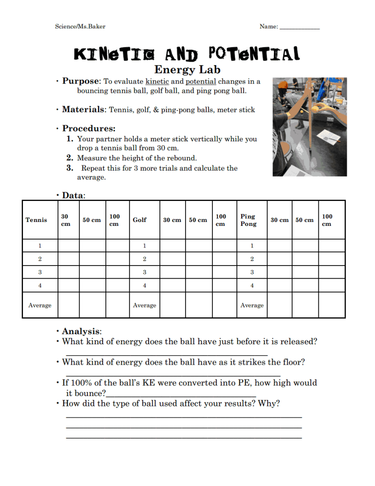 Potential And Kinetic Energy Worksheet 8th Grade Pdf
