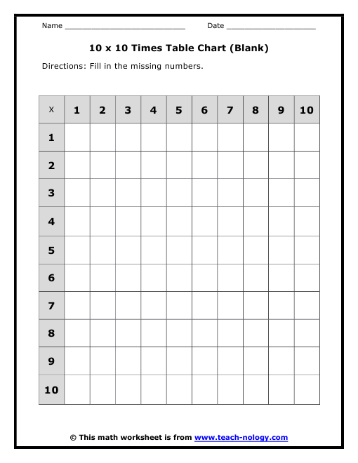 Printable Times Table Grid