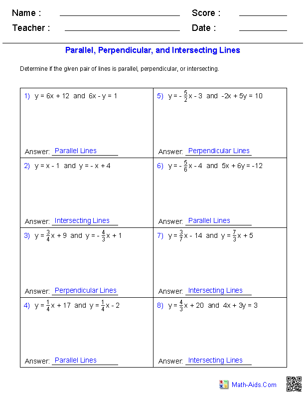 Writing Equations Of Parallel And Perpendicular Lines Worksheet Pdf