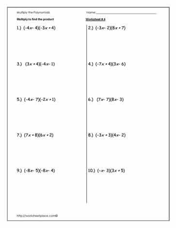 Multiplying Polynomials Worksheet Kuta