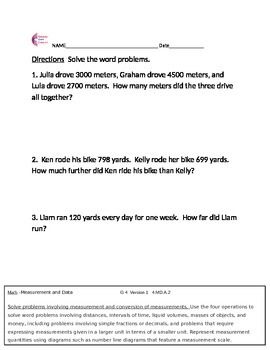Common Core Math Sheets Word Problems