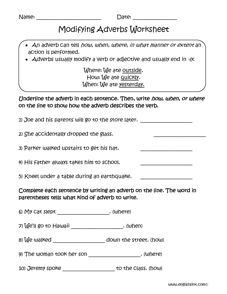 Adverbs Worksheet 5th Grade