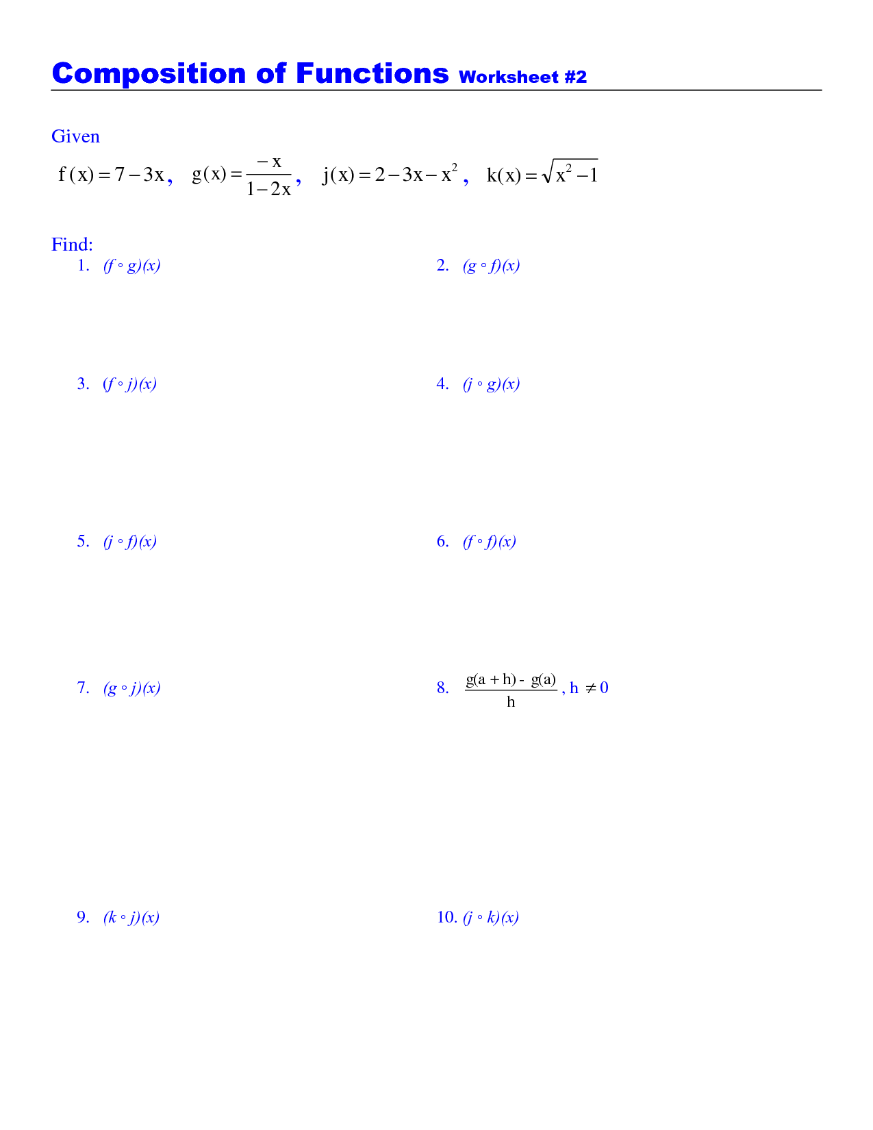 Functions Worksheet With Answers