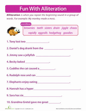 Alliteration Worksheets 2nd Grade