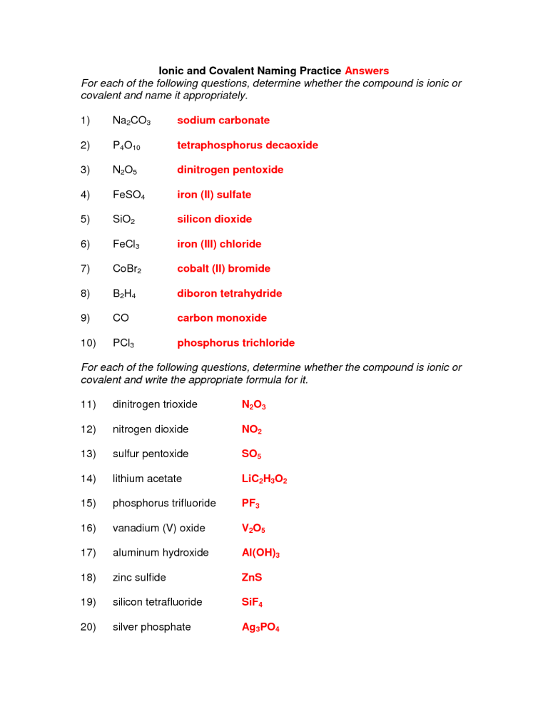 Ionic And Covalent Bonds Worksheet Answer Key
