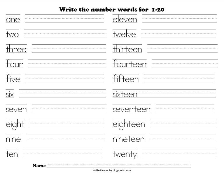Number Names Worksheet 1-20