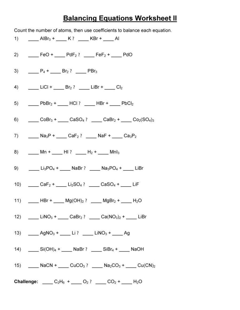 Balancing Equations Worksheet #2