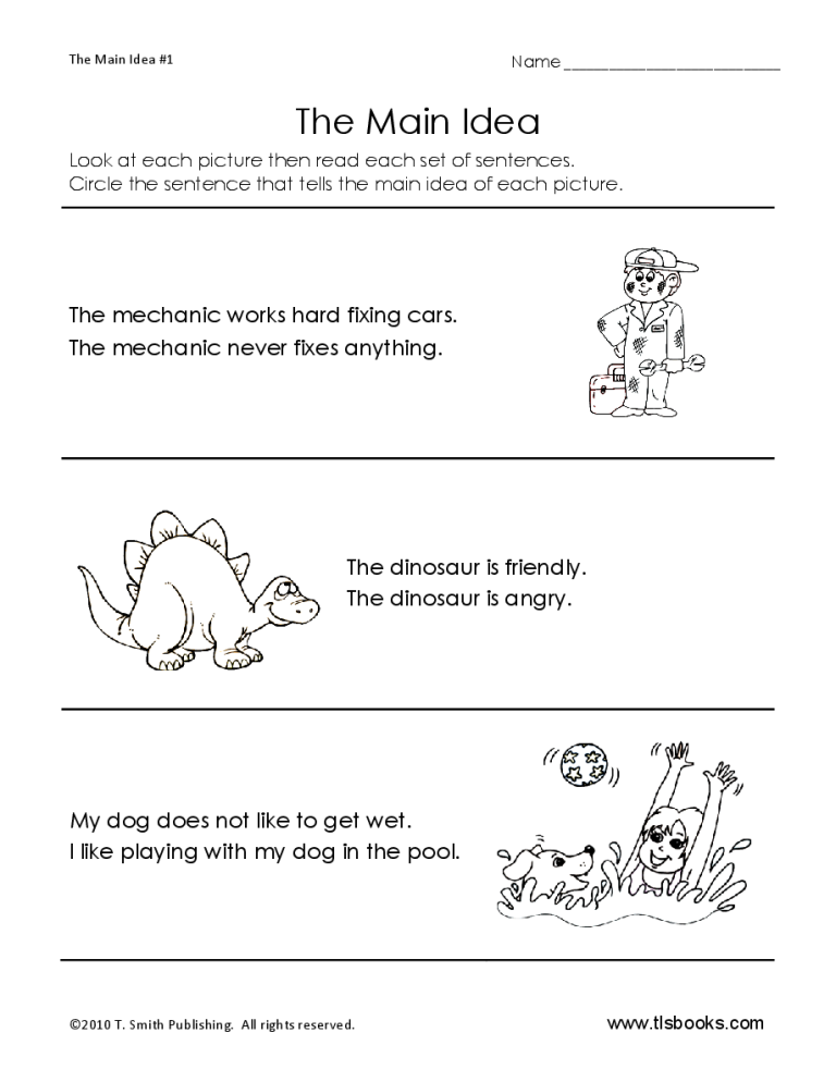 Main Idea And Supporting Details Worksheets Kindergarten