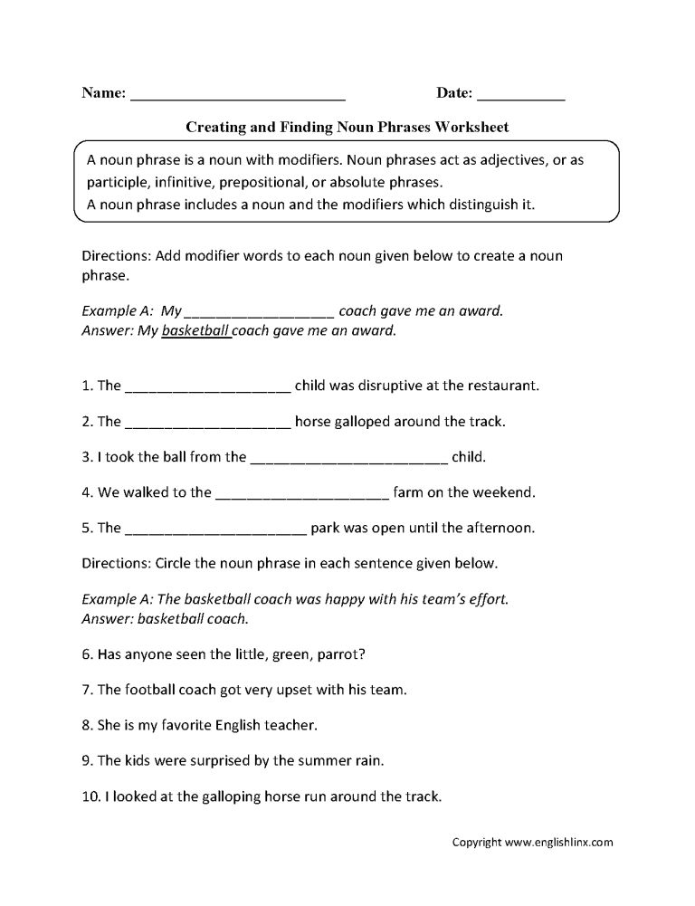 Grade 3 Verb Phrase Worksheet