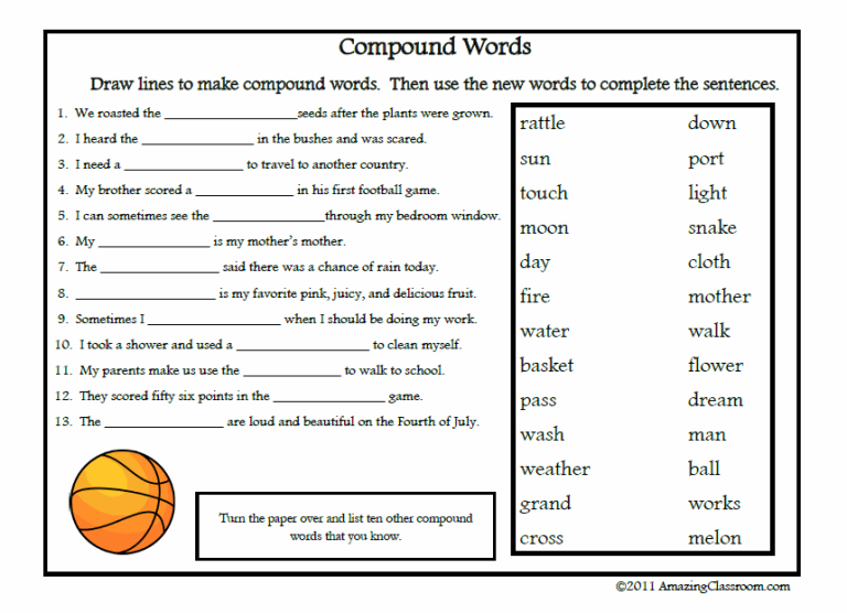 Compound Nouns Worksheet 7th Grade Pdf