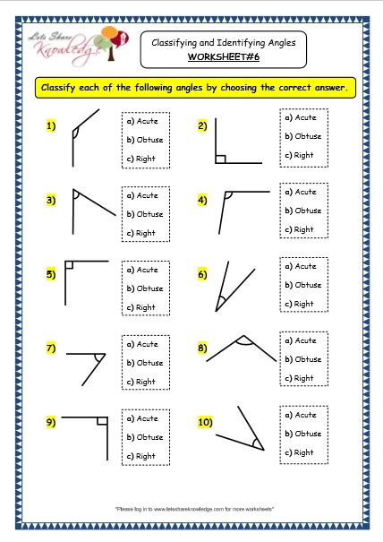 Types Of Angles Worksheet Grade 6
