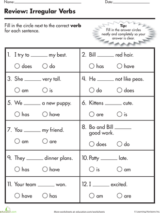 Irregular Verbs Worksheet