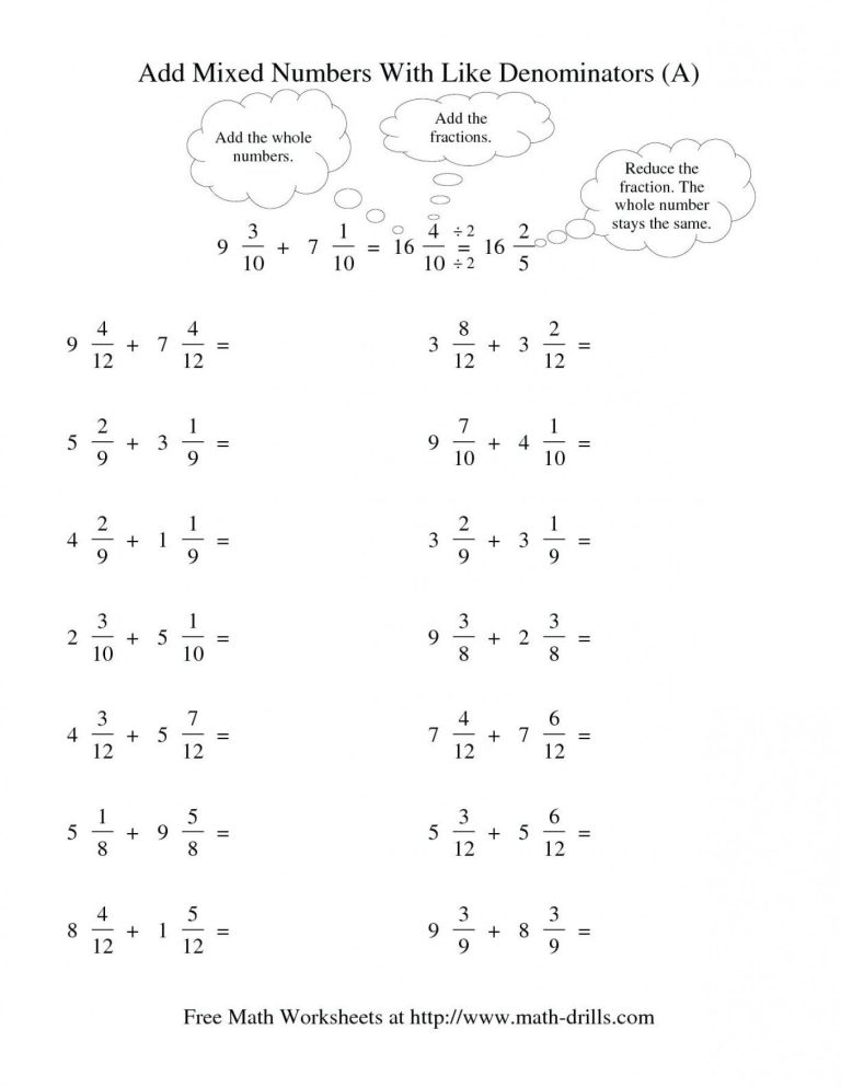 Addition Of Fractions Worksheets For Grade 3