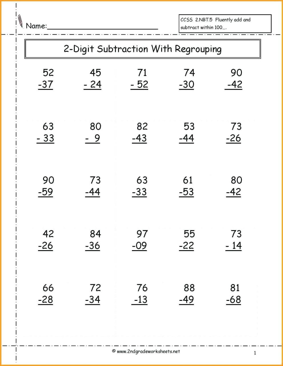 Maths Worksheet For Class 3 Subtraction