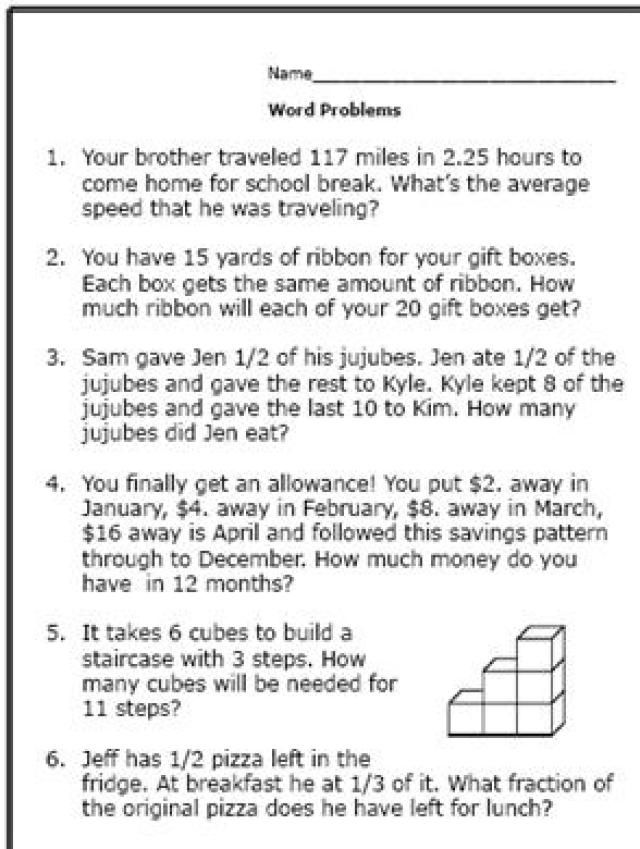 Math Problems For 6th Graders Easy