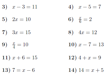 One Step Equations Worksheet 7th Grade