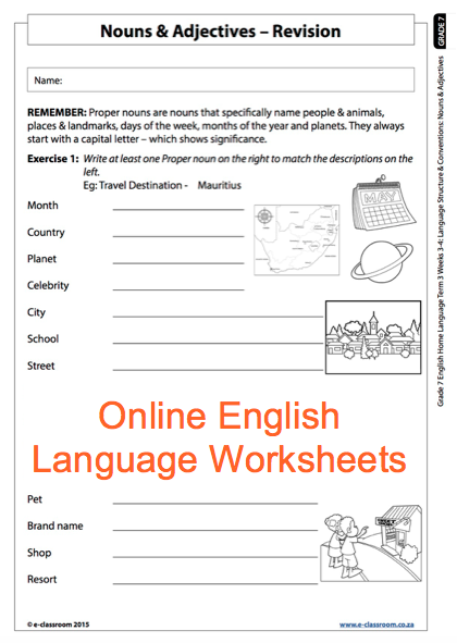 English Sheets For Grade 7