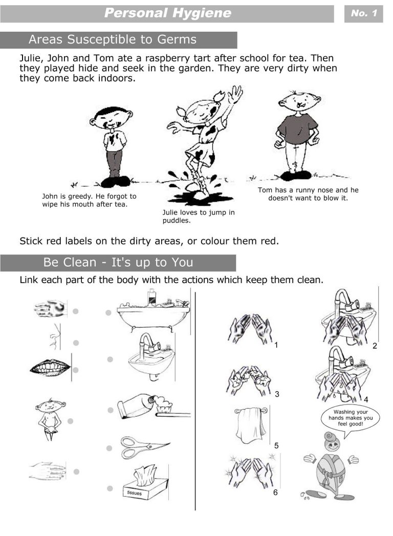 Personal Hygiene Worksheets Keeping Clean Worksheets For Grade 1