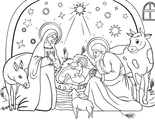 Easy Nativity Coloring Page
