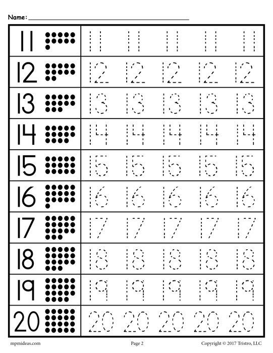 Kindergarten Printables Numbers 1-20