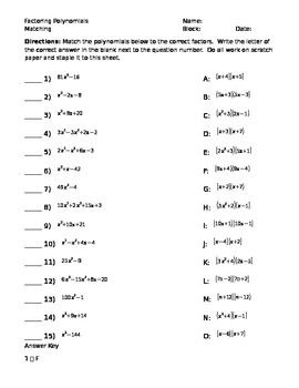 Solving Quadratic Equations By Factoring Worksheet Answers Pdf