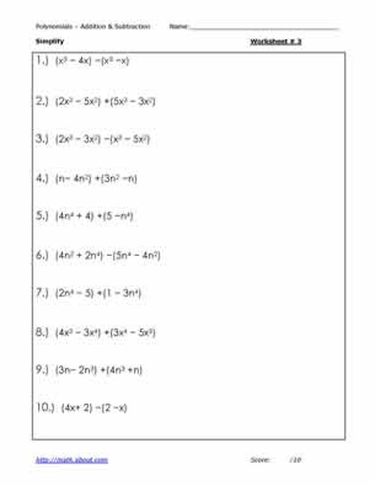 Addition Adding Polynomials Worksheet