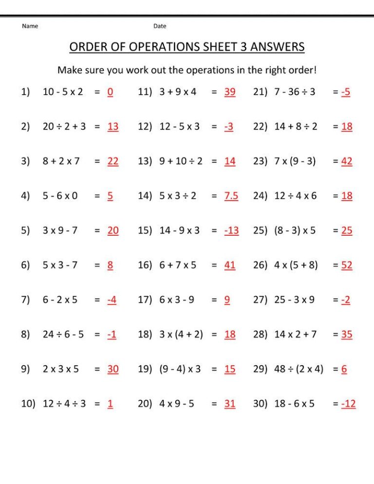 6th Grade Worksheets With Answers