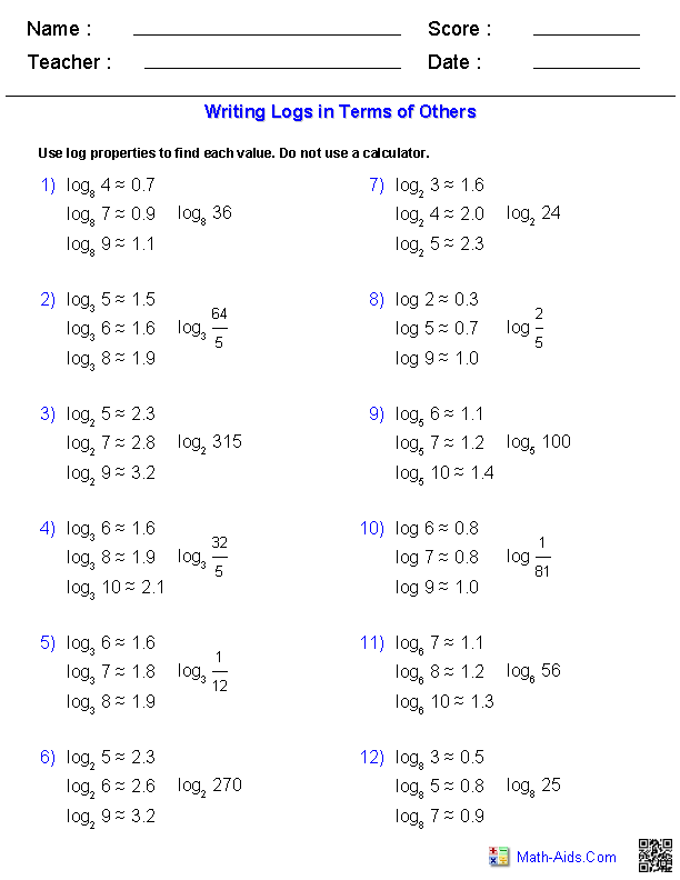 Solving Exponential Equations Worksheet Doc