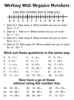Year 6 Maths Worksheets Negative Numbers