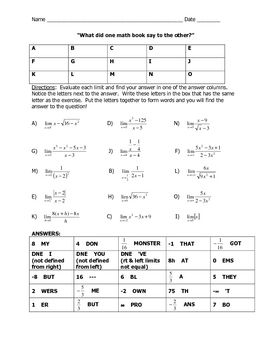 Limits Worksheet With Answers