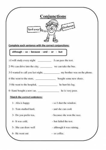 Conjunction Worksheets For Grade 4