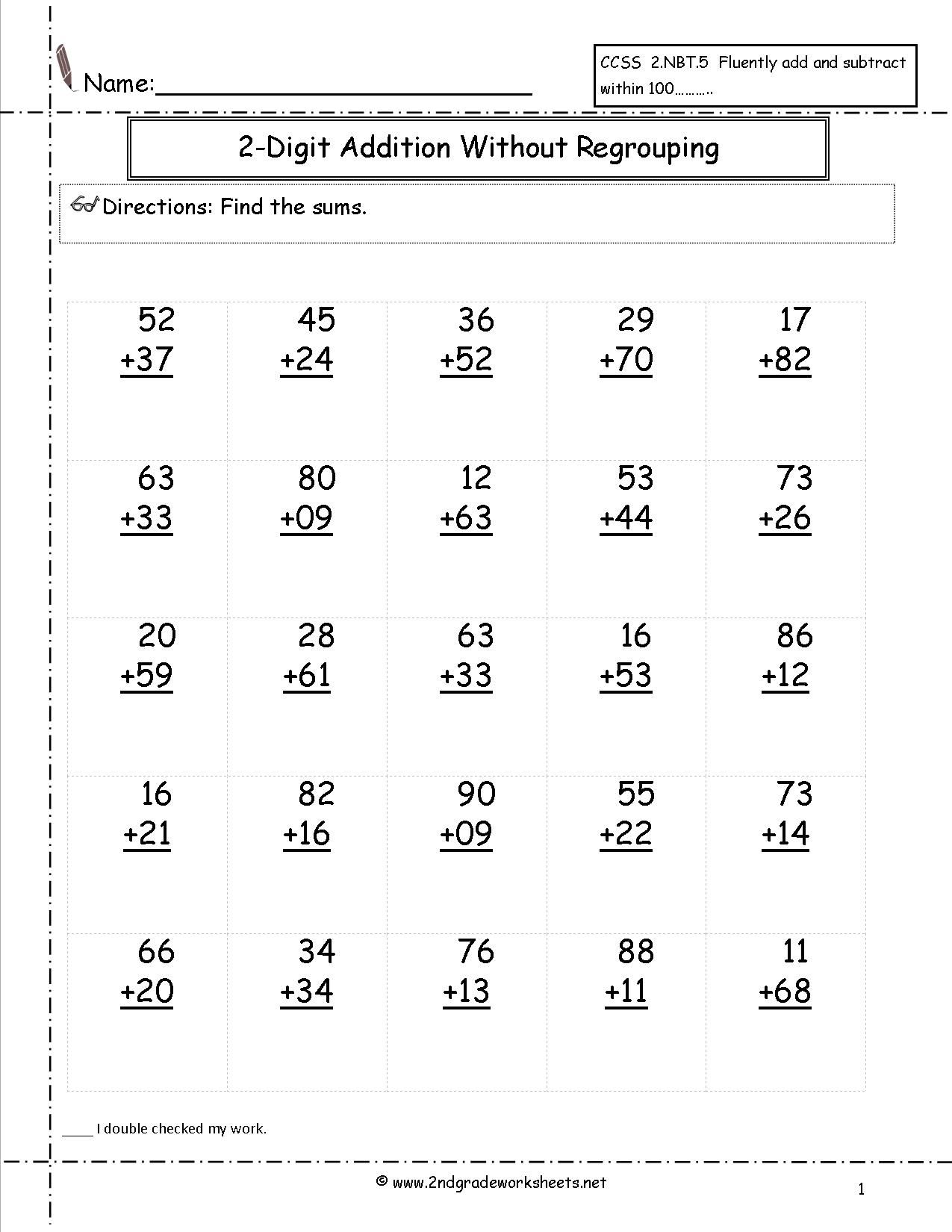 Two Digit Addition With Regrouping Worksheets Free