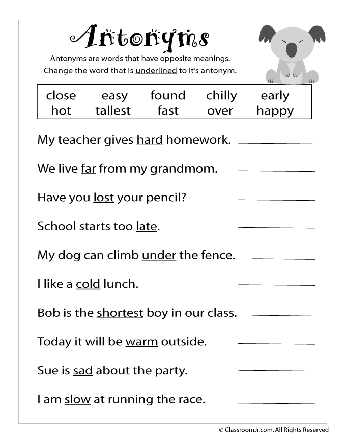Synonyms And Antonyms Worksheets Pdf