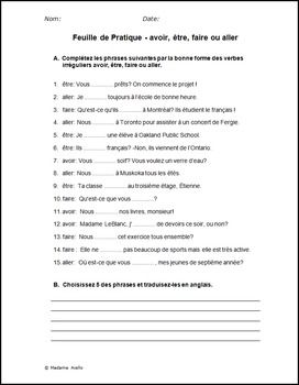 French Irregular Verbs Worksheet Pdf